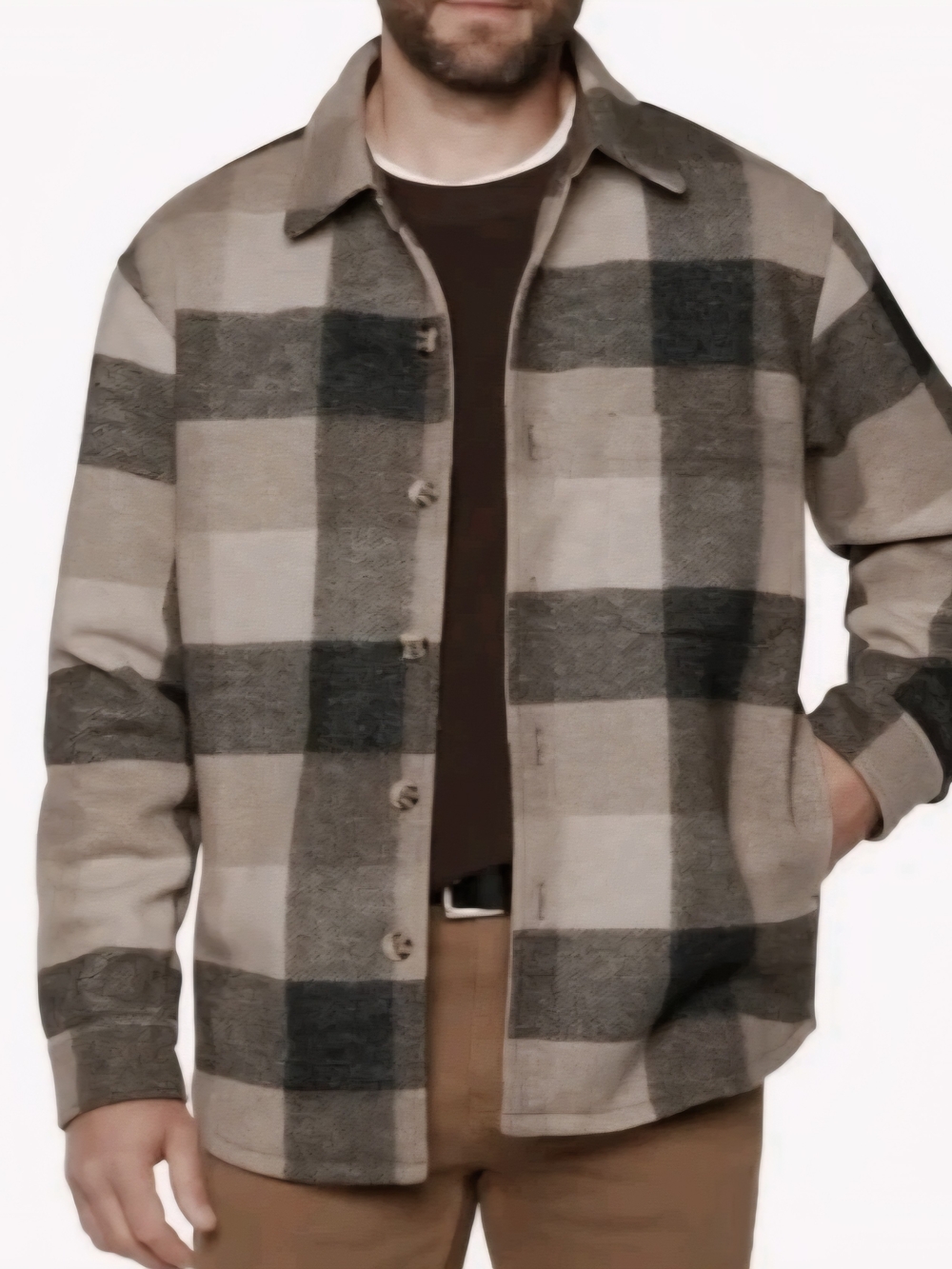 Banana Republic Gray & Tan Plaid Shirt Jacket